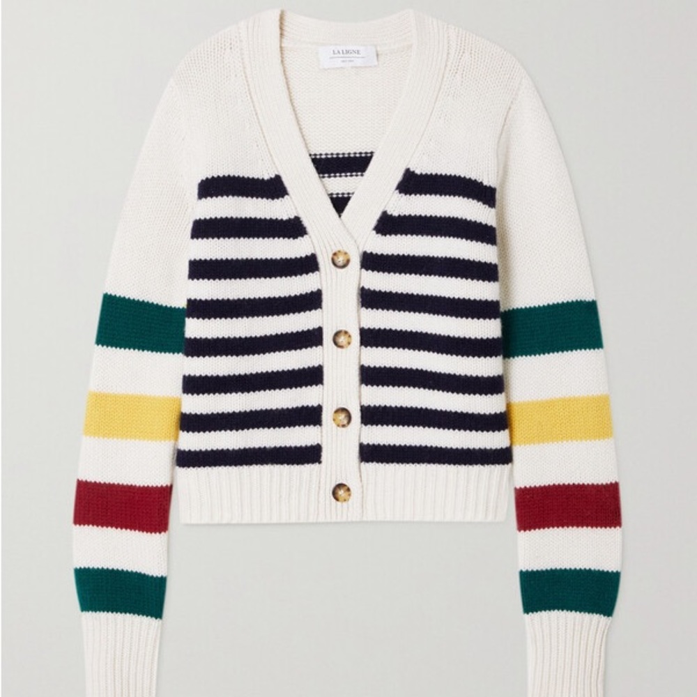 La Ligne Mini Marin Striped Wool Cashmere Cardigan